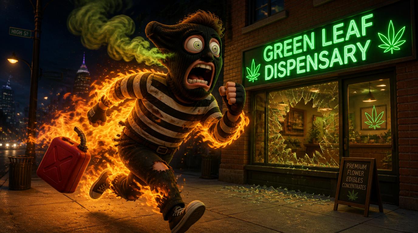 A burglar tried to torch a Michigan cannabis dispensary, but caught fire himself and ran away