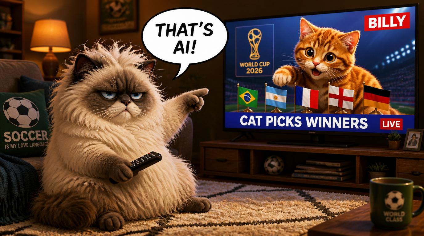 A 1 year old cat named Billy has correctly predicted the winners of all 19 World Cup matches so far by picking flags with his paw.